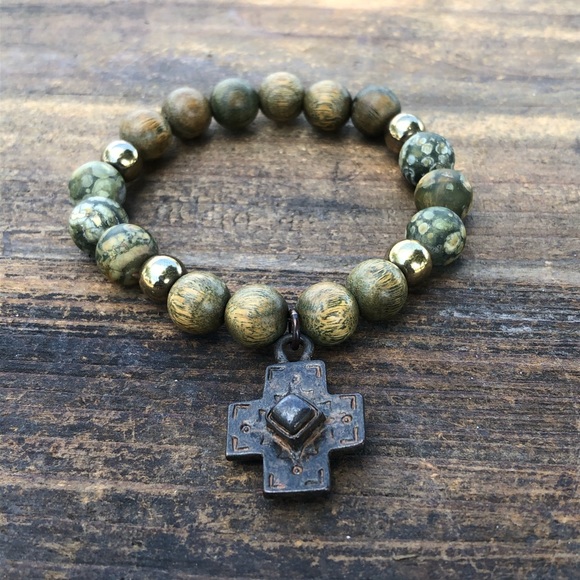 Cross Jasper Stretch Bracelet - Picture 2 of 5